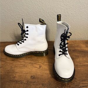 Dr. Martens White Combat Boots with Black Laces